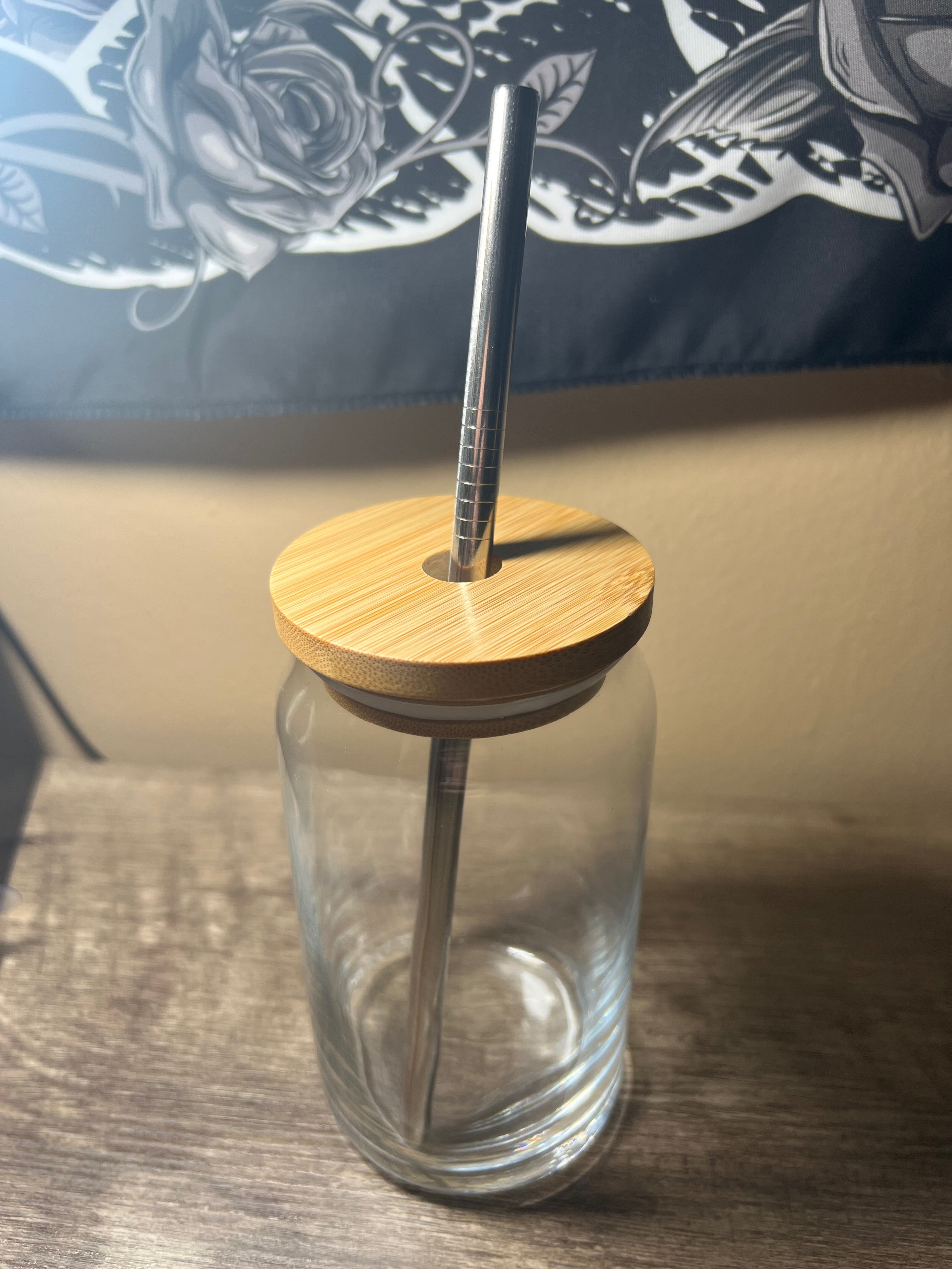 Bamboo Lid with Metal Straw