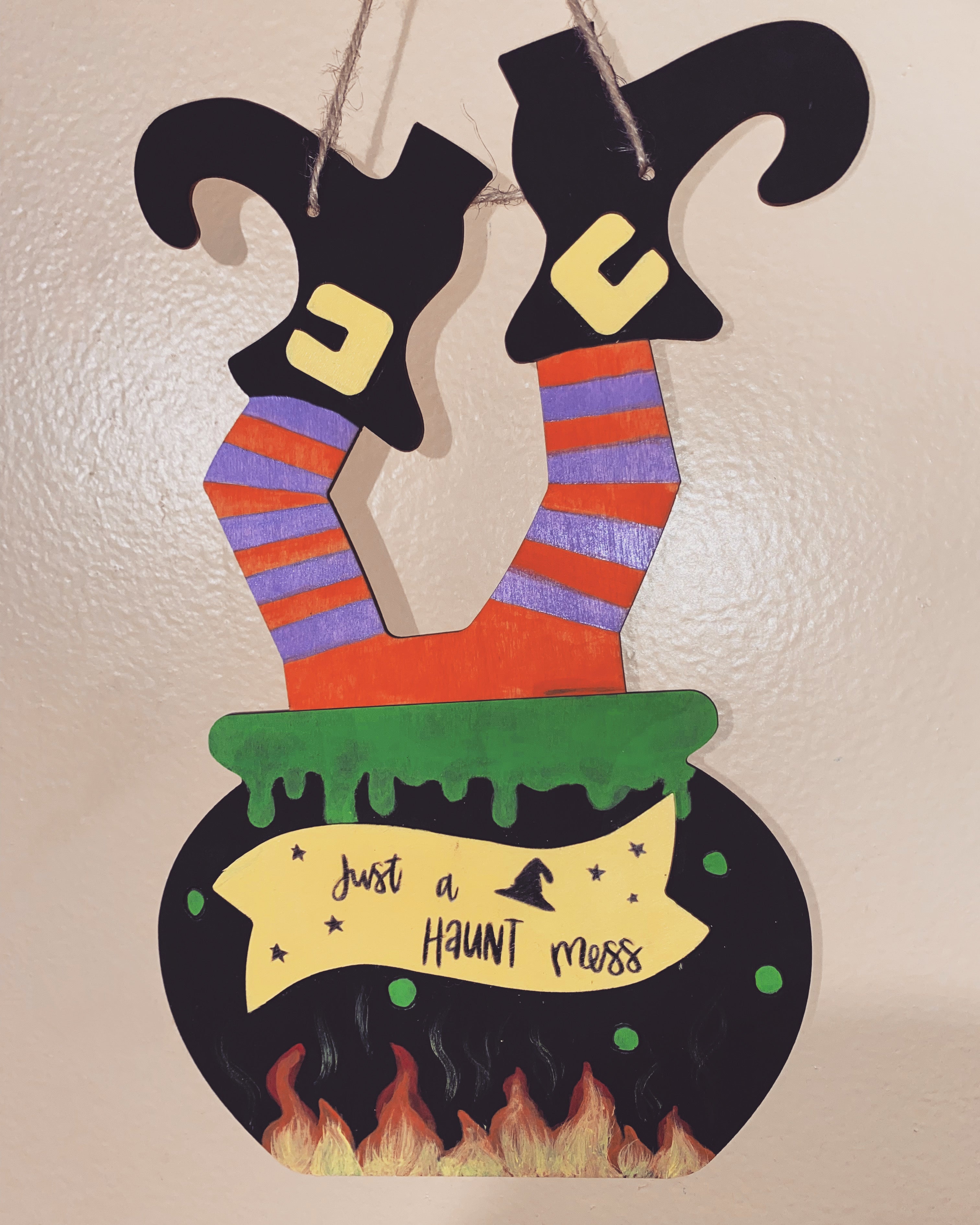 Haunt Mess Witch Wooden Sign